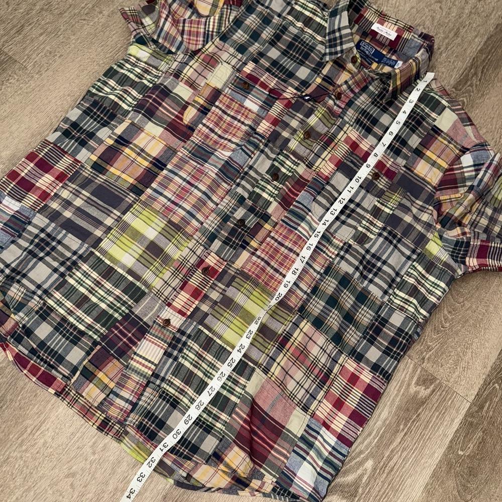 NEW Polo Ralph Lauren Bleeding Madras Patchwork Short Sleeve Work Shirt Mens 2XL - Picture 6 of 6